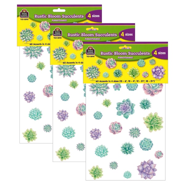 Teacher Created Resources Rustic Bloom Succulents Accents, Assorted Sizes, 60 Pieces, PK3 TCR8590 - main